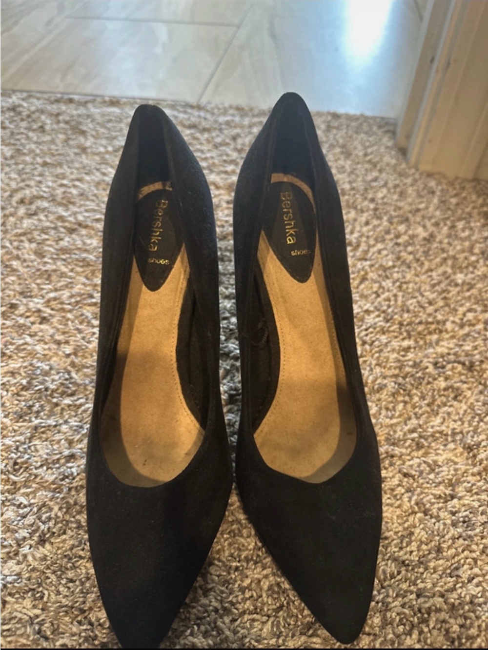Bershka Black Suede Pointed Pump Heels
